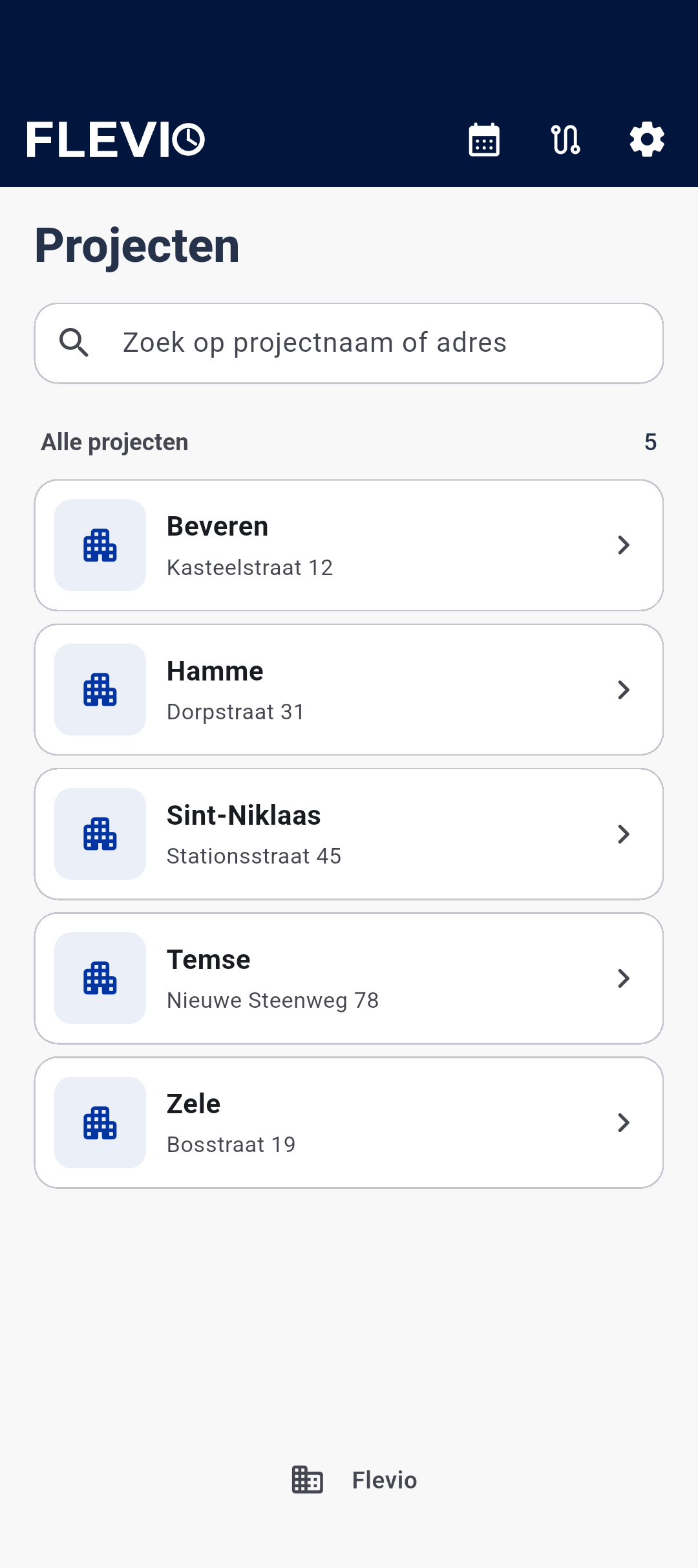 Projectkeuze in de mobiele Flevio-app